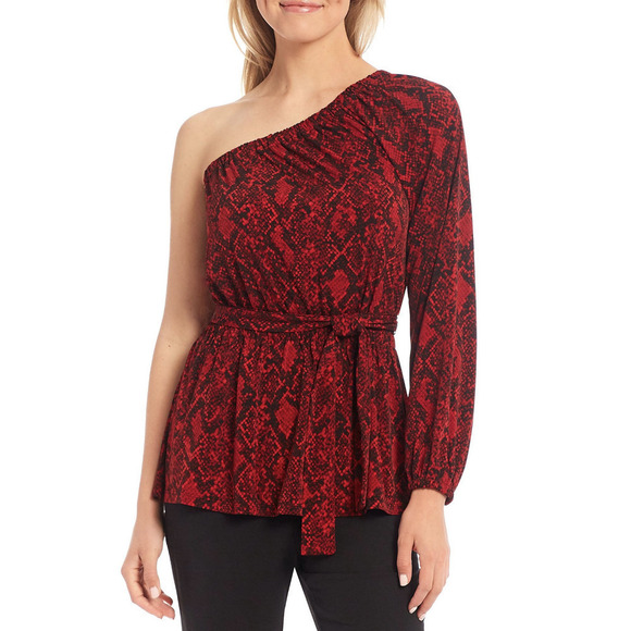 Michael Kors NWT One Shoulder Python Print Top Red and Black Medium - Picture 6 of 13